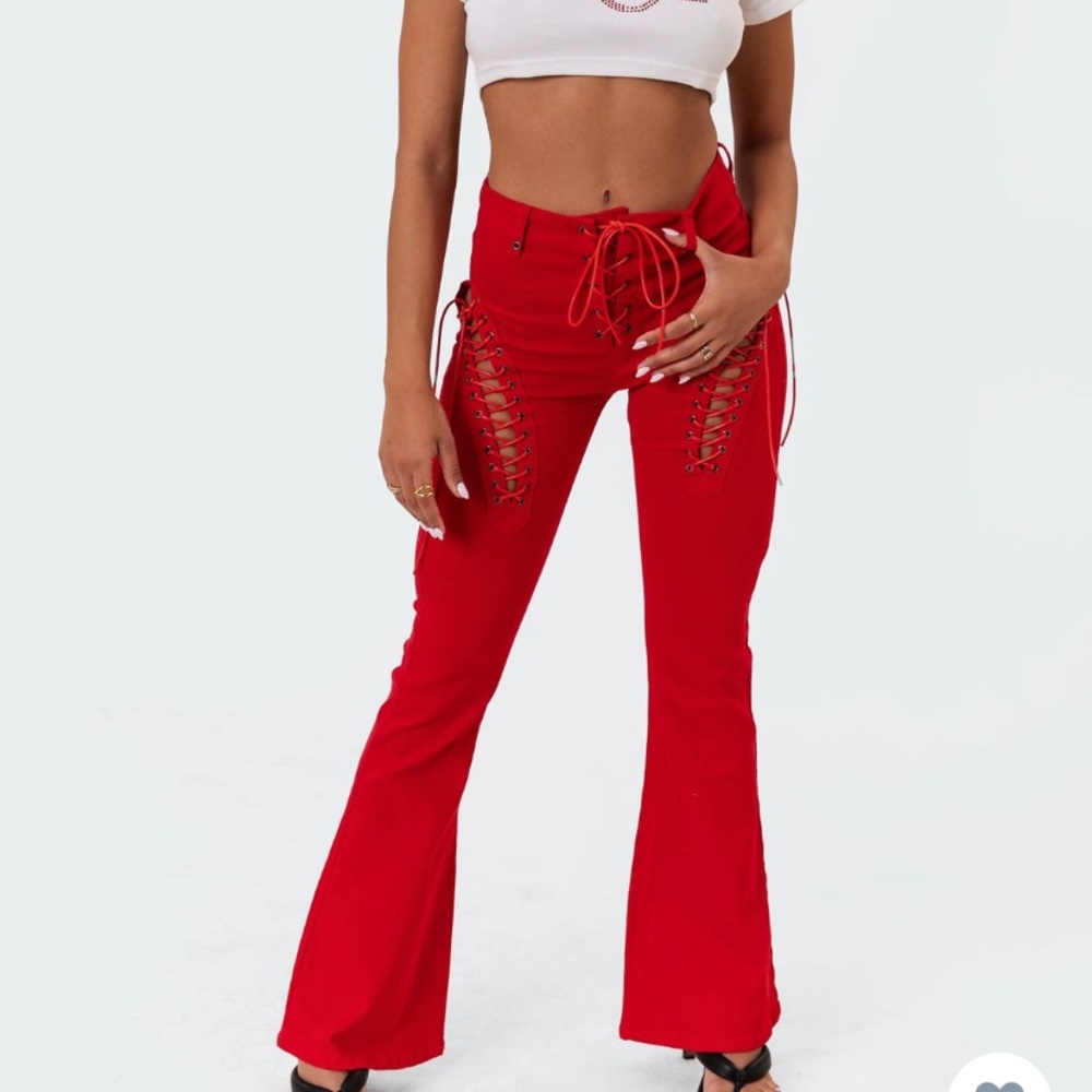 Edikted engine red flared jeans